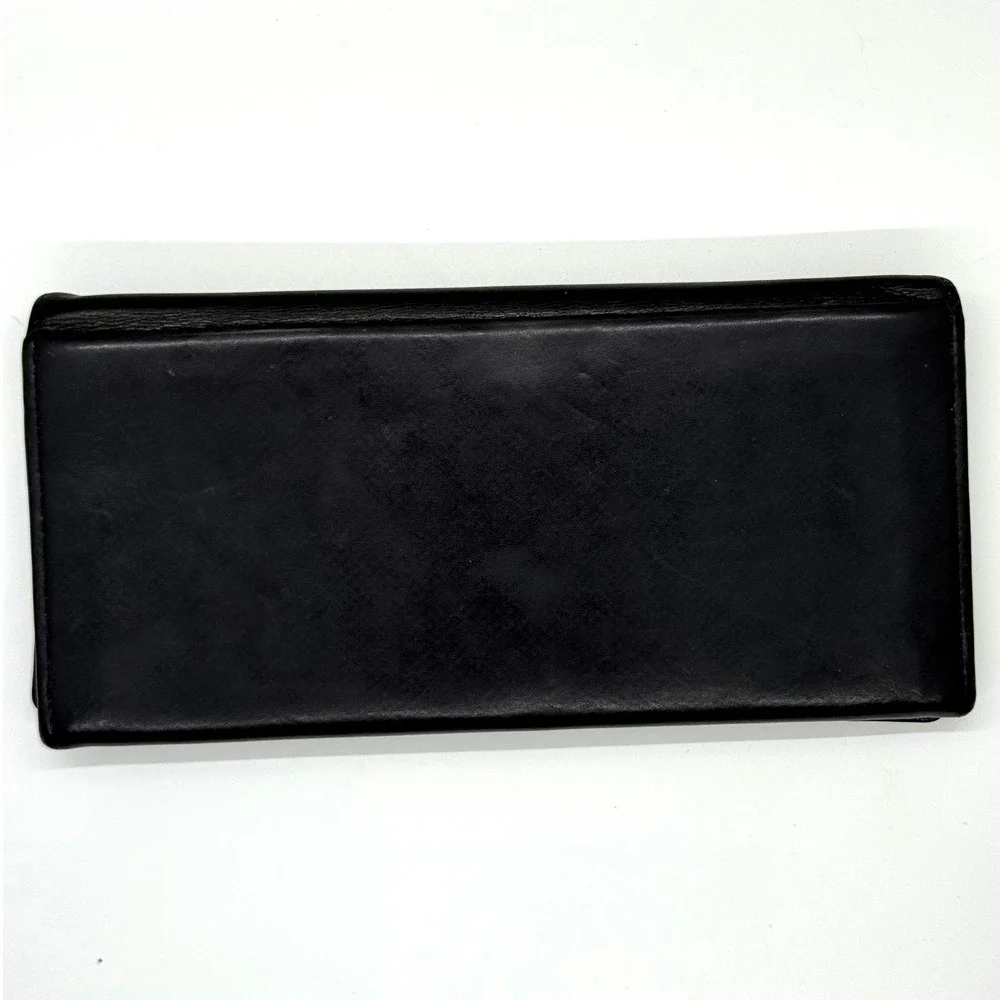 Paul Smith Black Leather Continental Wallet Long Bifold Zip Pocket Striped‎ Trim